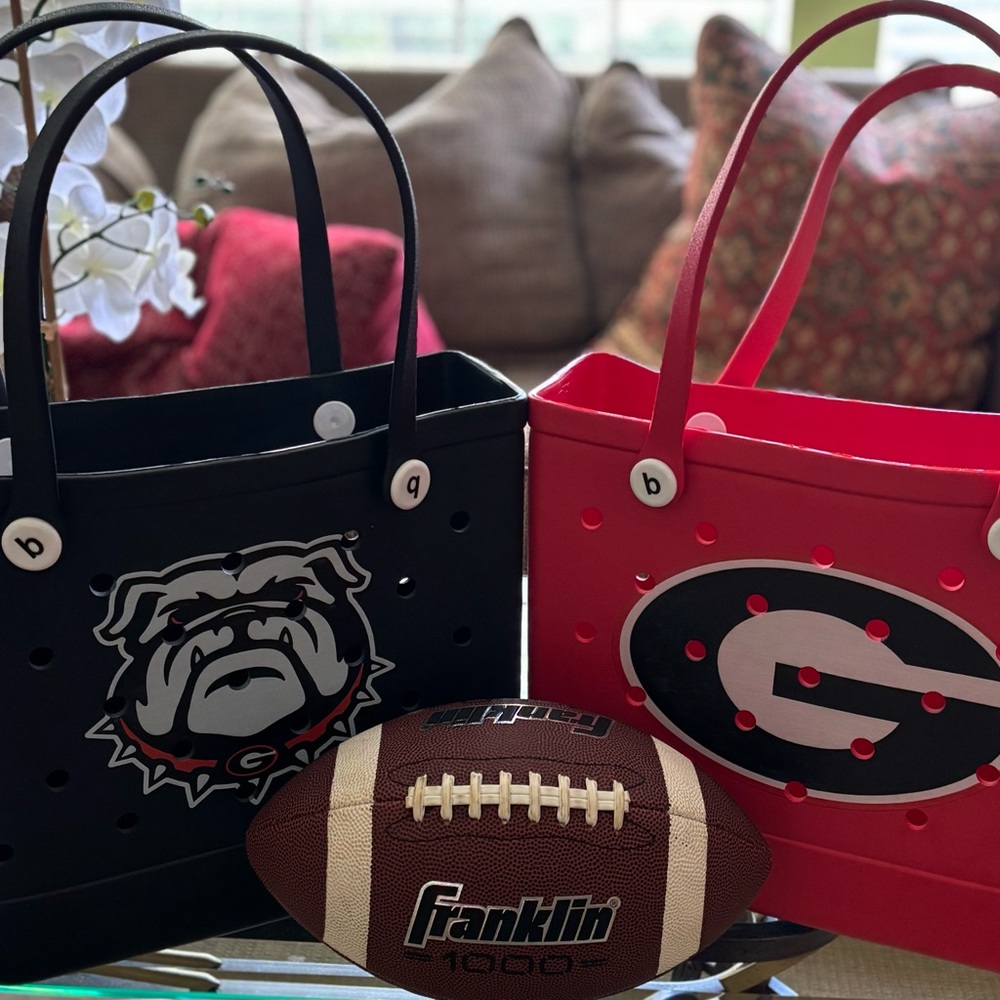 Black and Red Tote Bags with Football Design